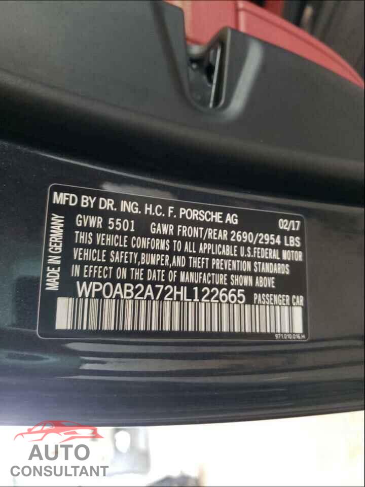 PORSCHE PANAMERA 2017 - WP0AB2A72HL122665