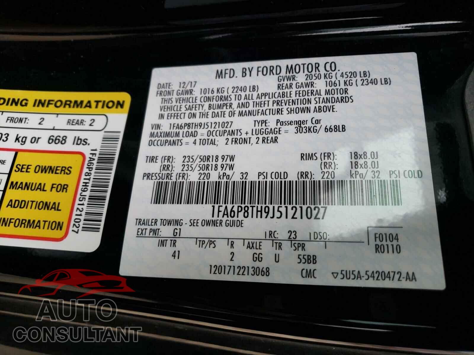 FORD MUSTANG 2018 - 1FA6P8TH9J5121027
