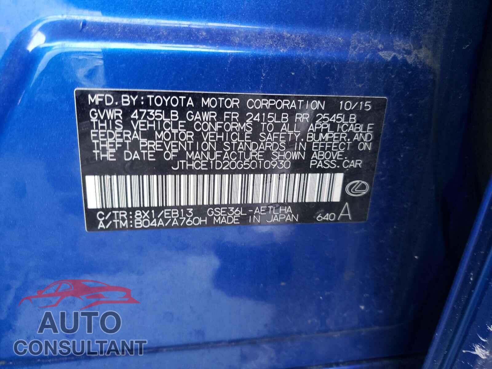 LEXUS IS 2016 - JTHCE1D20G5010930
