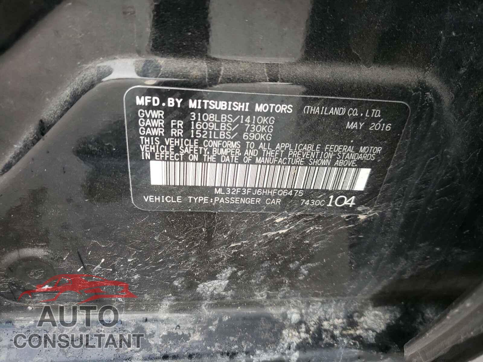 MITSUBISHI MIRAGE 2017 - ML32F3FJ6HHF06475
