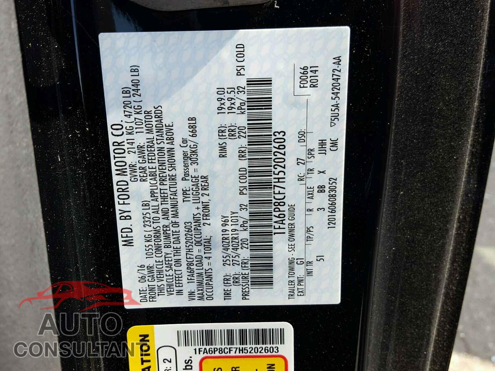 FORD MUSTANG 2017 - 1FA6P8CF7H5202603
