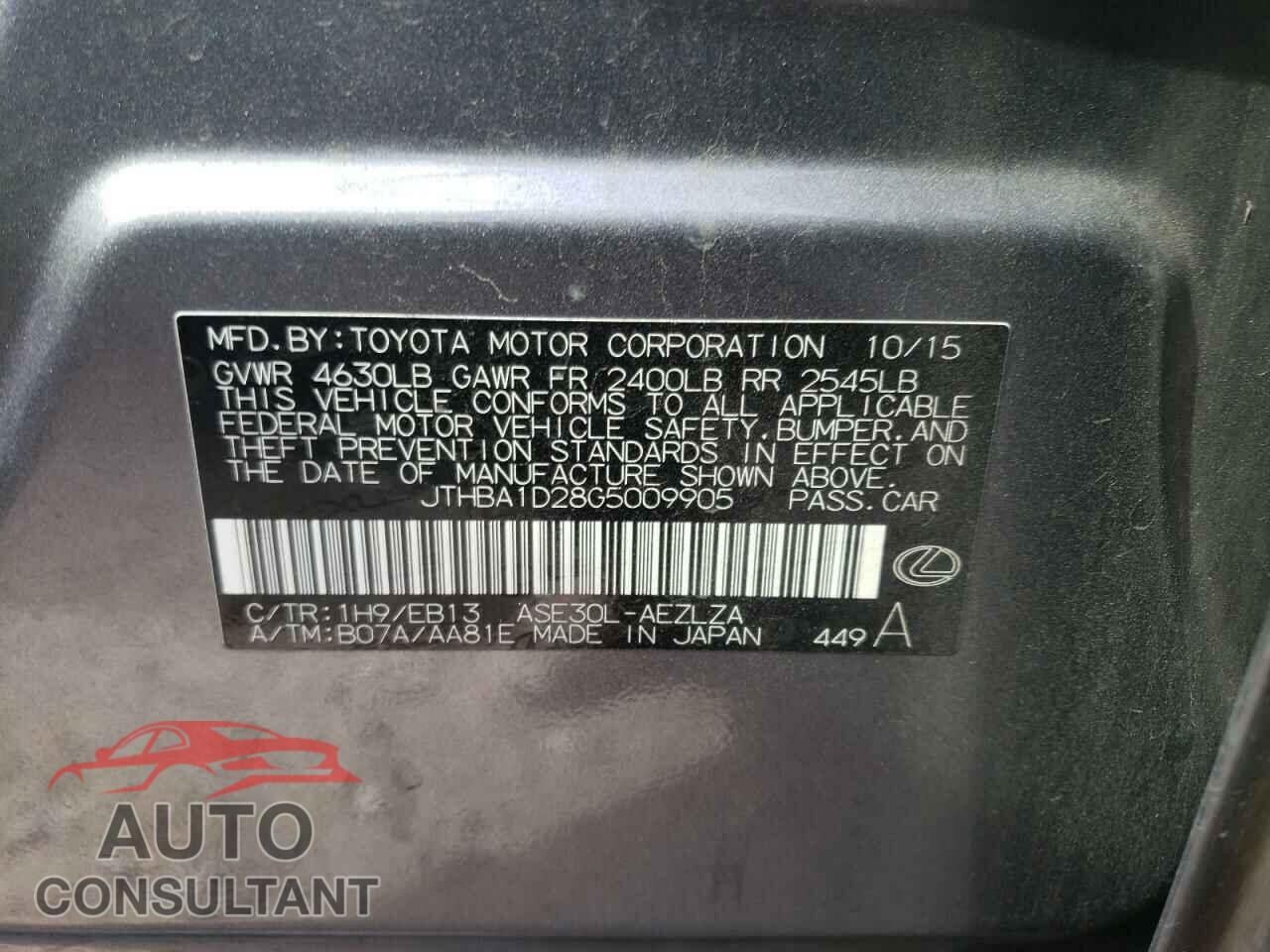 LEXUS IS 2016 - JTHBA1D28G5009905