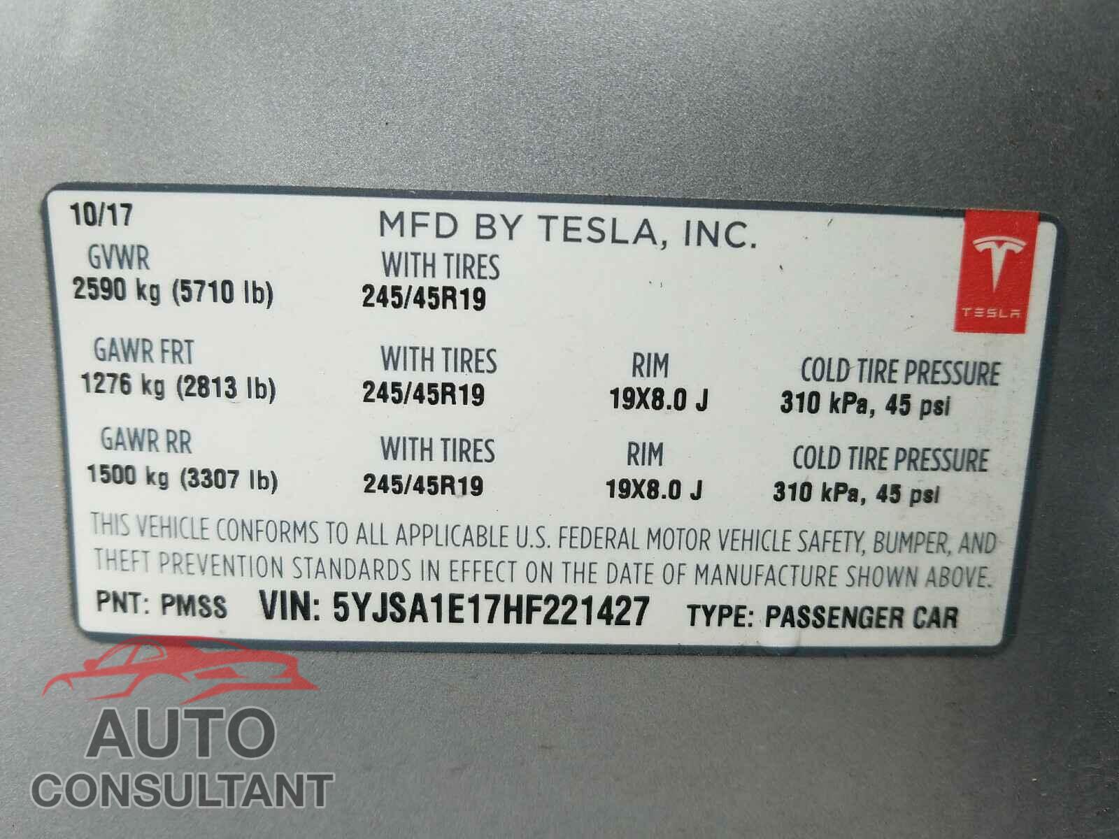 TESLA MODEL S 2017 - 5YJSA1E17HF221427