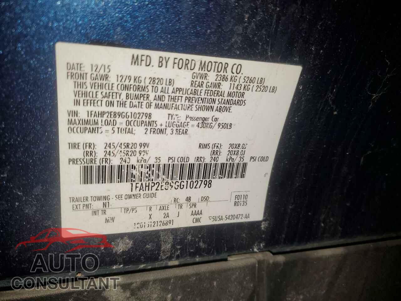 FORD TAURUS 2016 - 1FAHP2E89GG102798