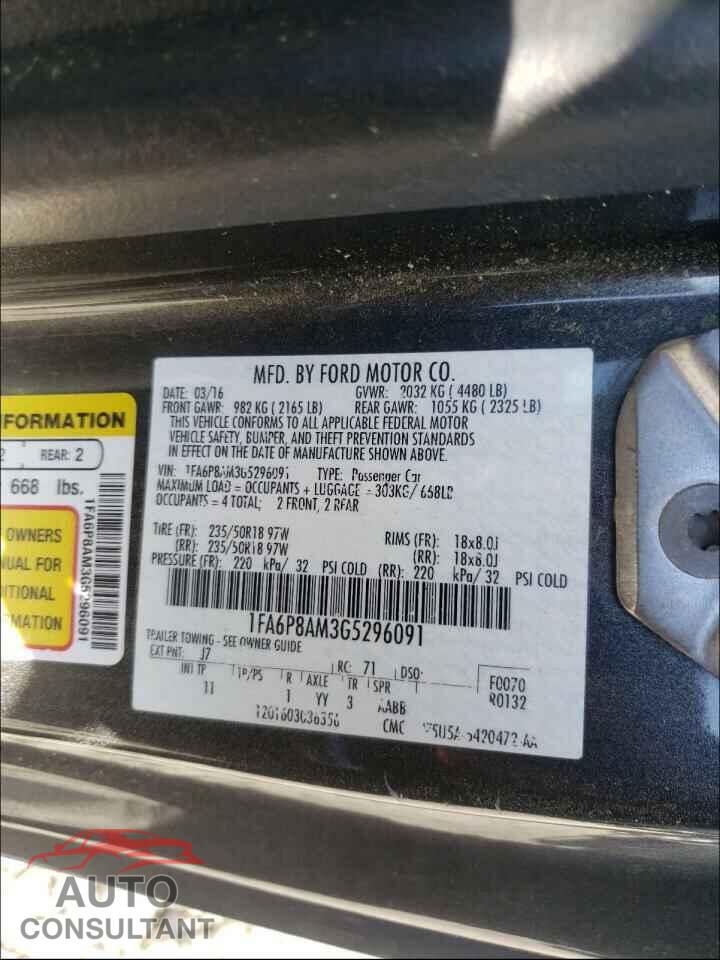 FORD MUSTANG 2016 - 1FA6P8AM3G5296091