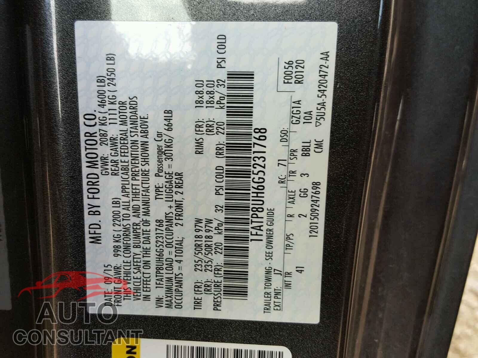 FORD MUSTANG 2016 - 1FATP8UH6G5231768