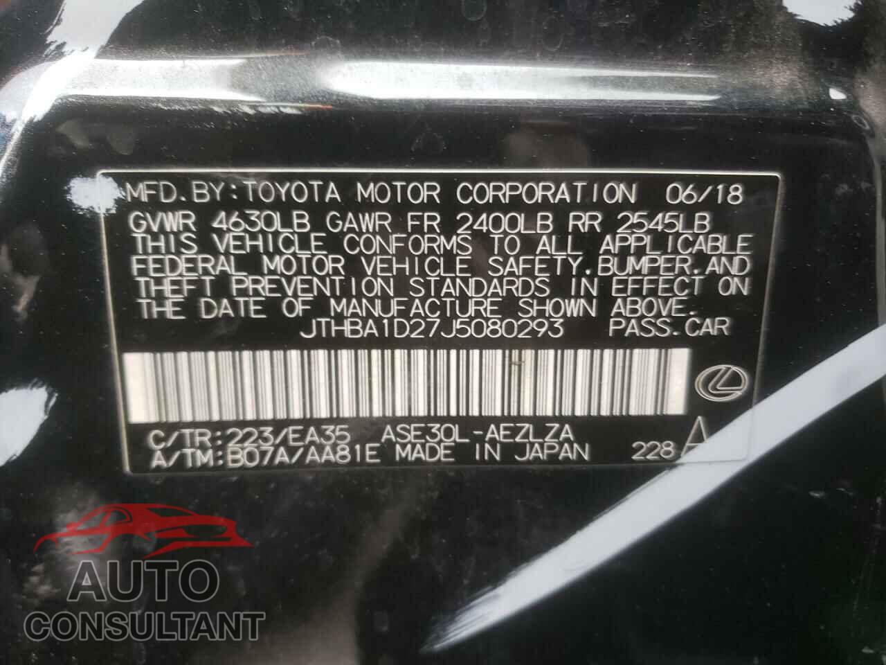 LEXUS IS 2018 - JTHBA1D27J5080293