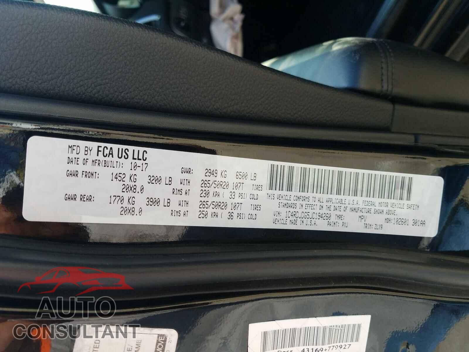 DODGE DURANGO 2018 - 1C4RDJDG5JC194260