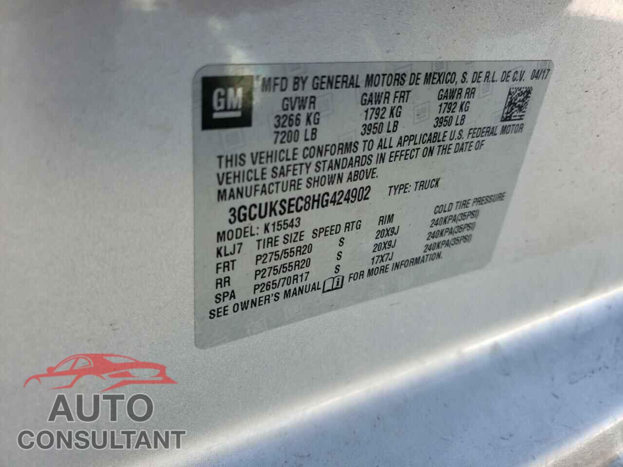 CHEVROLET SILVERADO 2017 - 3GCUKSEC8HG424902