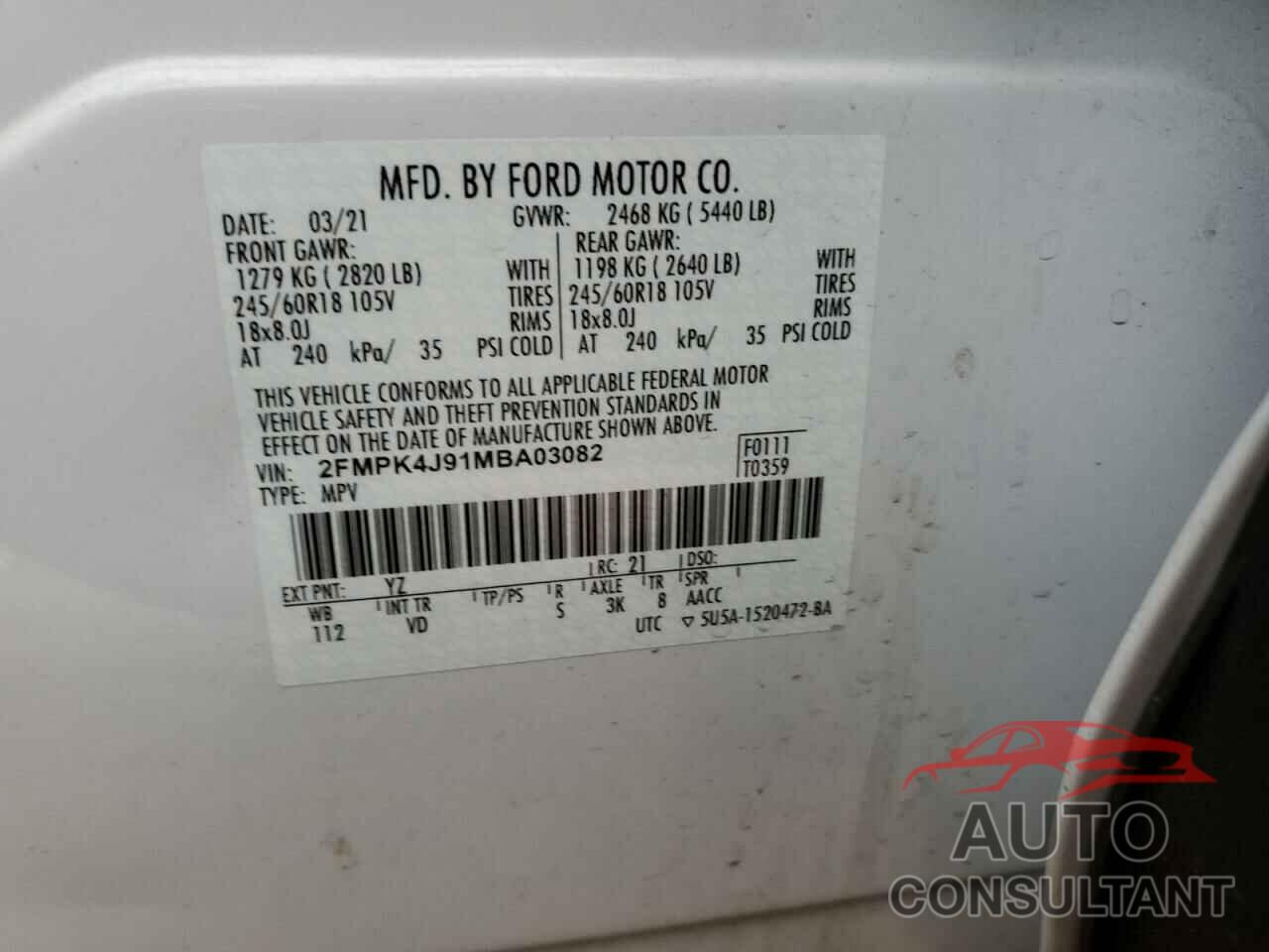 FORD EDGE 2021 - 2FMPK4J91MBA03082