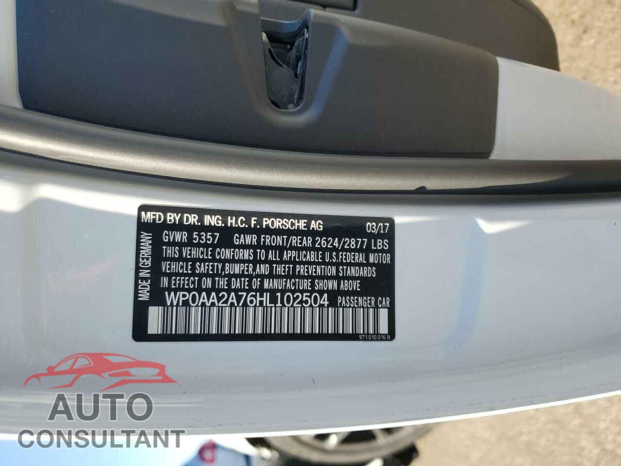 PORSCHE PANAMERA 2017 - WP0AA2A76HL102504