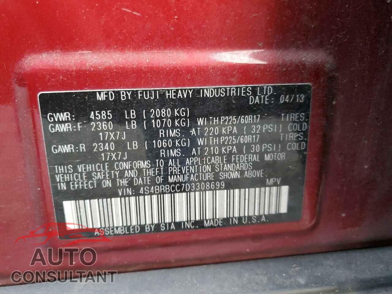 SUBARU OUTBACK 2013 - 4S4BRBCC7D3308699