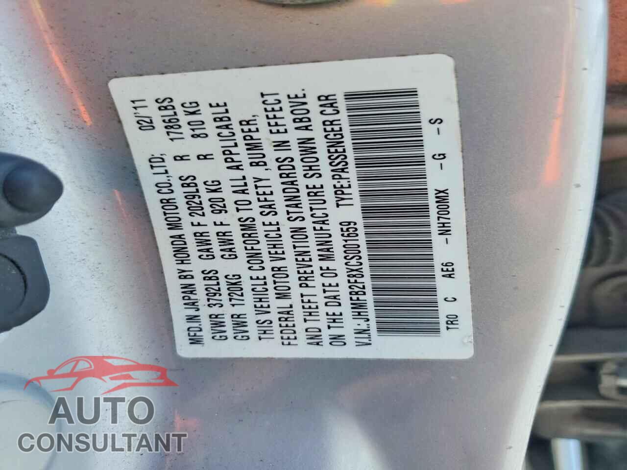 HONDA CIVIC 2012 - JHMFB2F8XCS001659