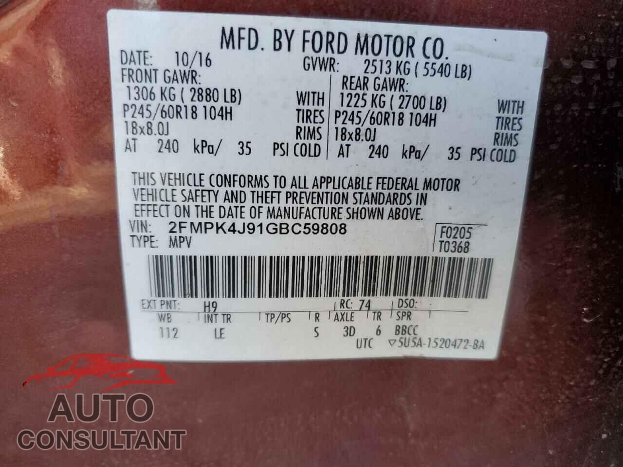 FORD EDGE 2016 - 2FMPK4J91GBC59808