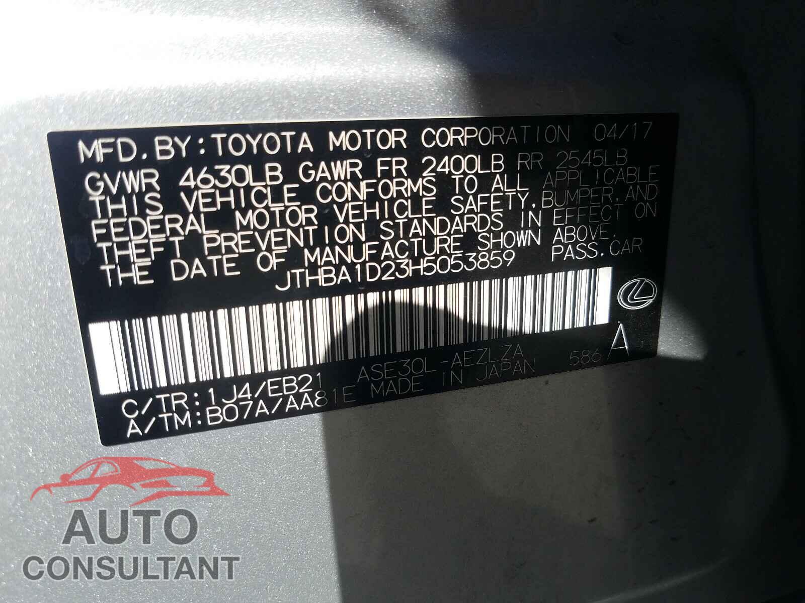 LEXUS IS 2017 - JTHBA1D23H5053859