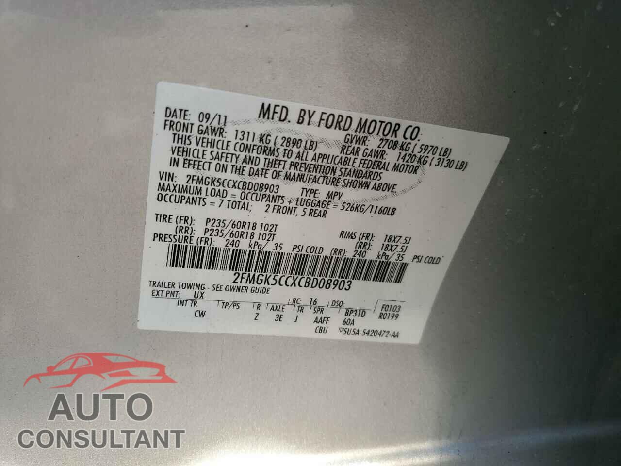 FORD FLEX 2012 - 2FMGK5CCXCBD08903
