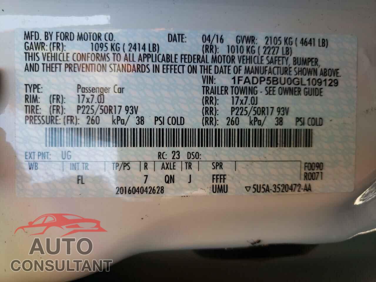 FORD CMAX 2016 - 1FADP5BU0GL109129