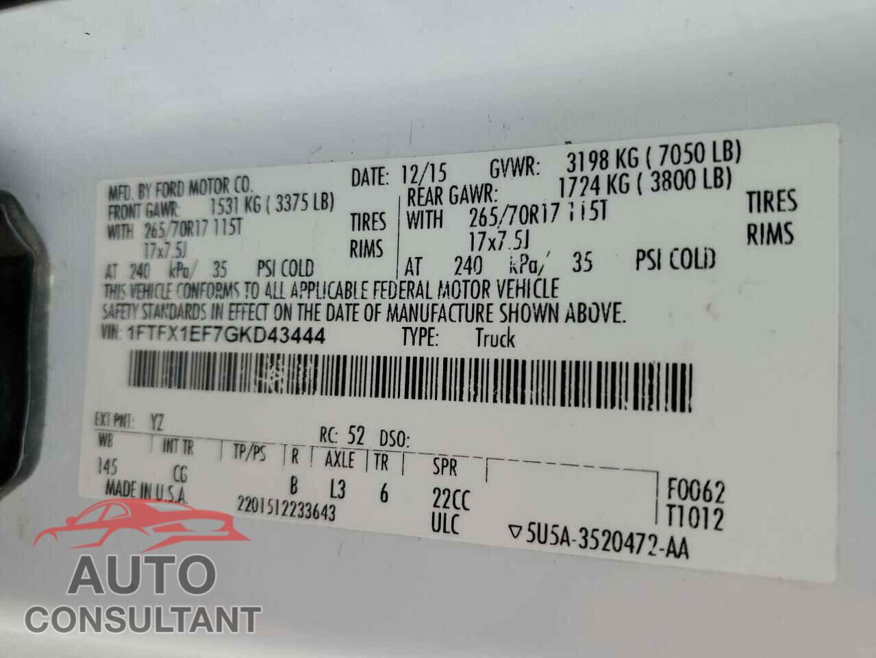 FORD F-150 2016 - 1FTFX1EF7GKD43444