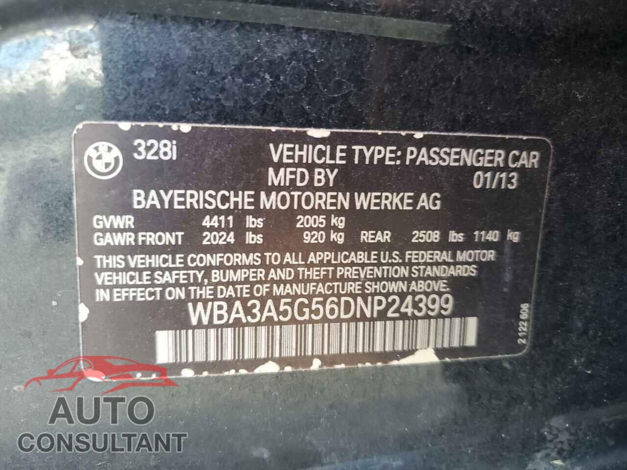 BMW 3 SERIES 2013 - WBA3A5G56DNP24399