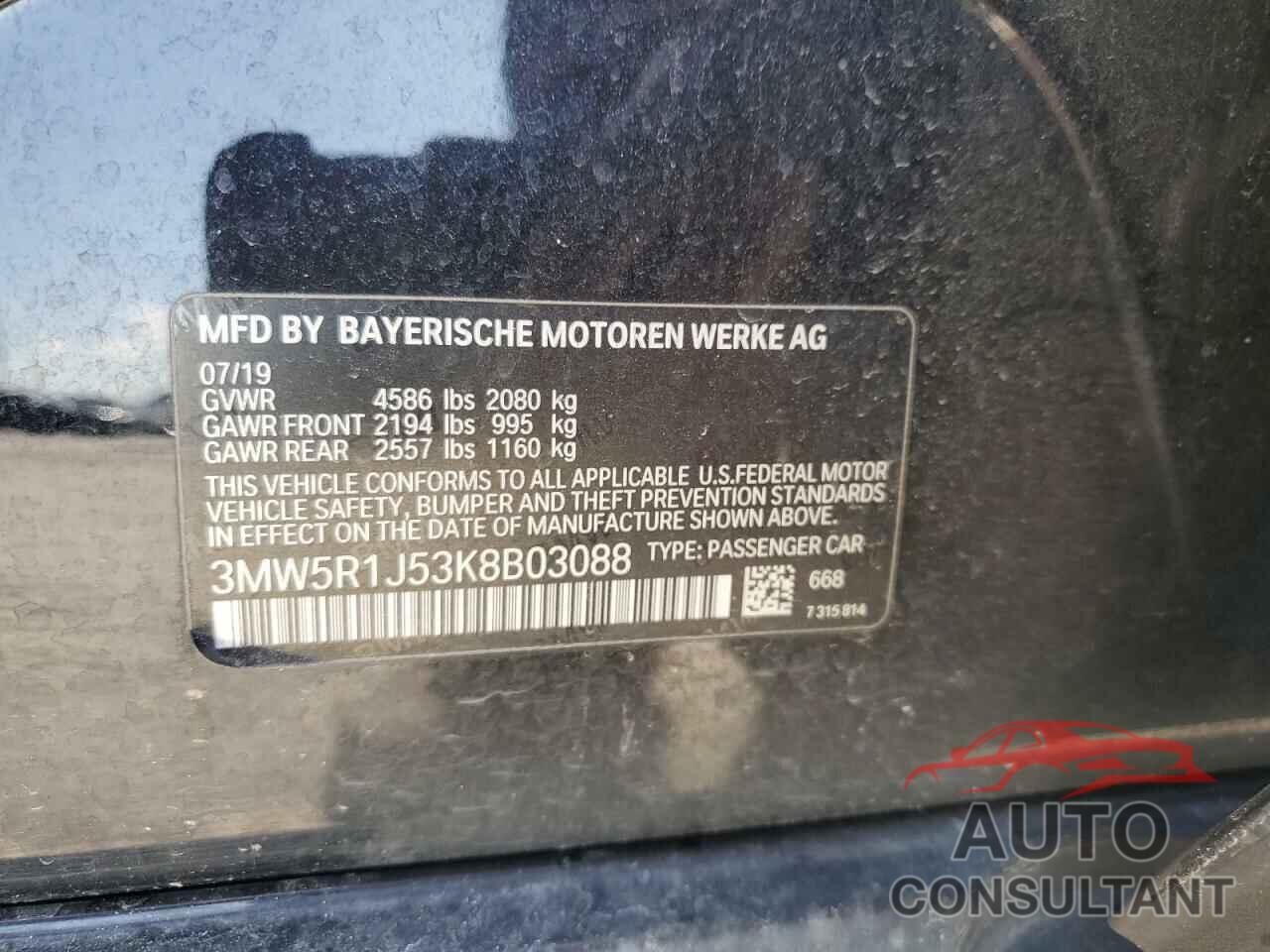 BMW 3 SERIES 2019 - 3MW5R1J53K8B03088