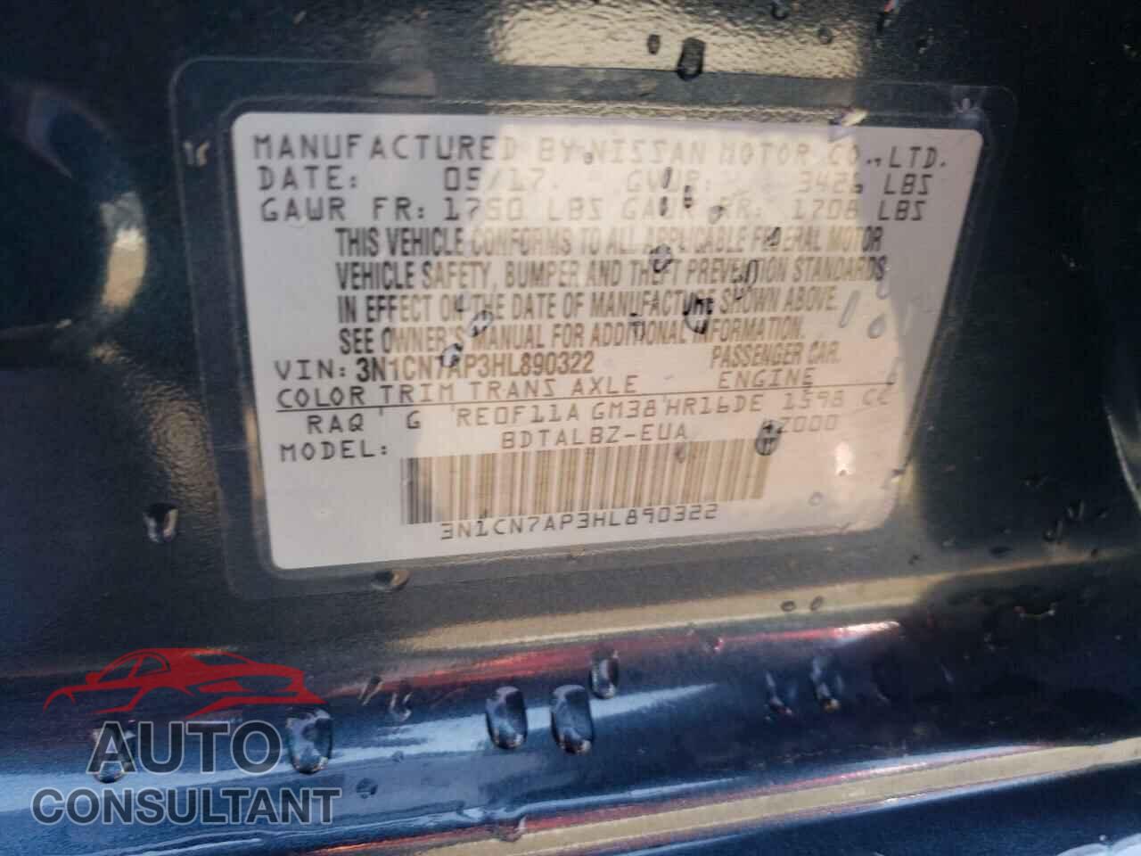 NISSAN VERSA 2017 - 3N1CN7AP3HL890322
