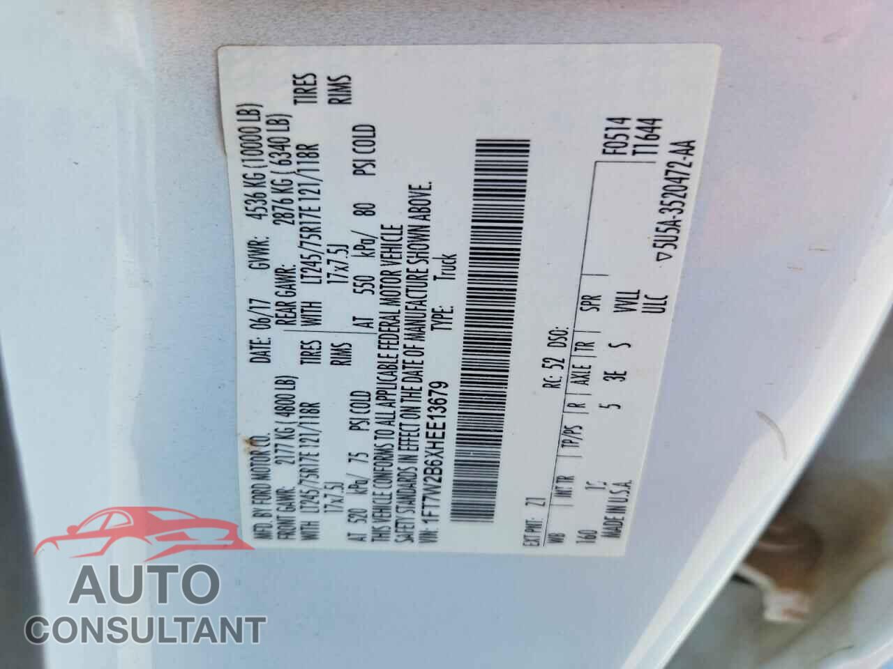 FORD F250 2017 - 1FT7W2B6XHEE13679
