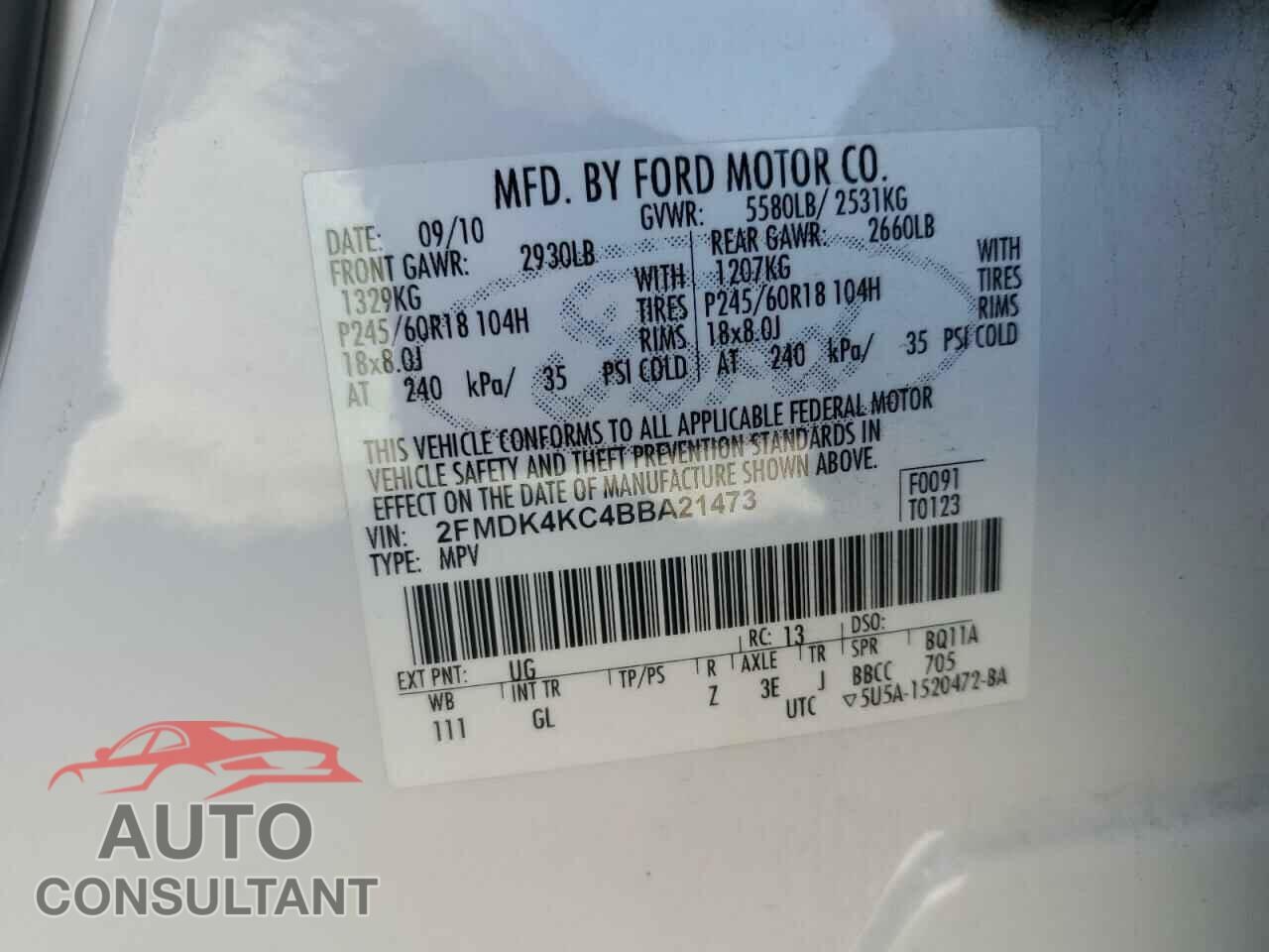 FORD EDGE 2011 - 2FMDK4KC4BBA21473