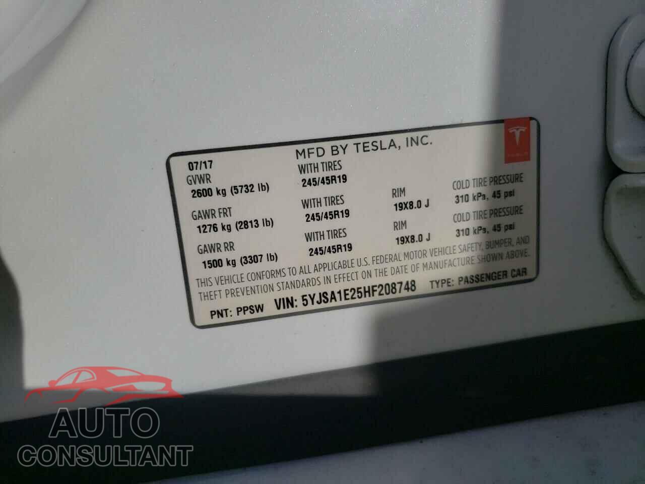 TESLA MODEL S 2017 - 5YJSA1E25HF208748