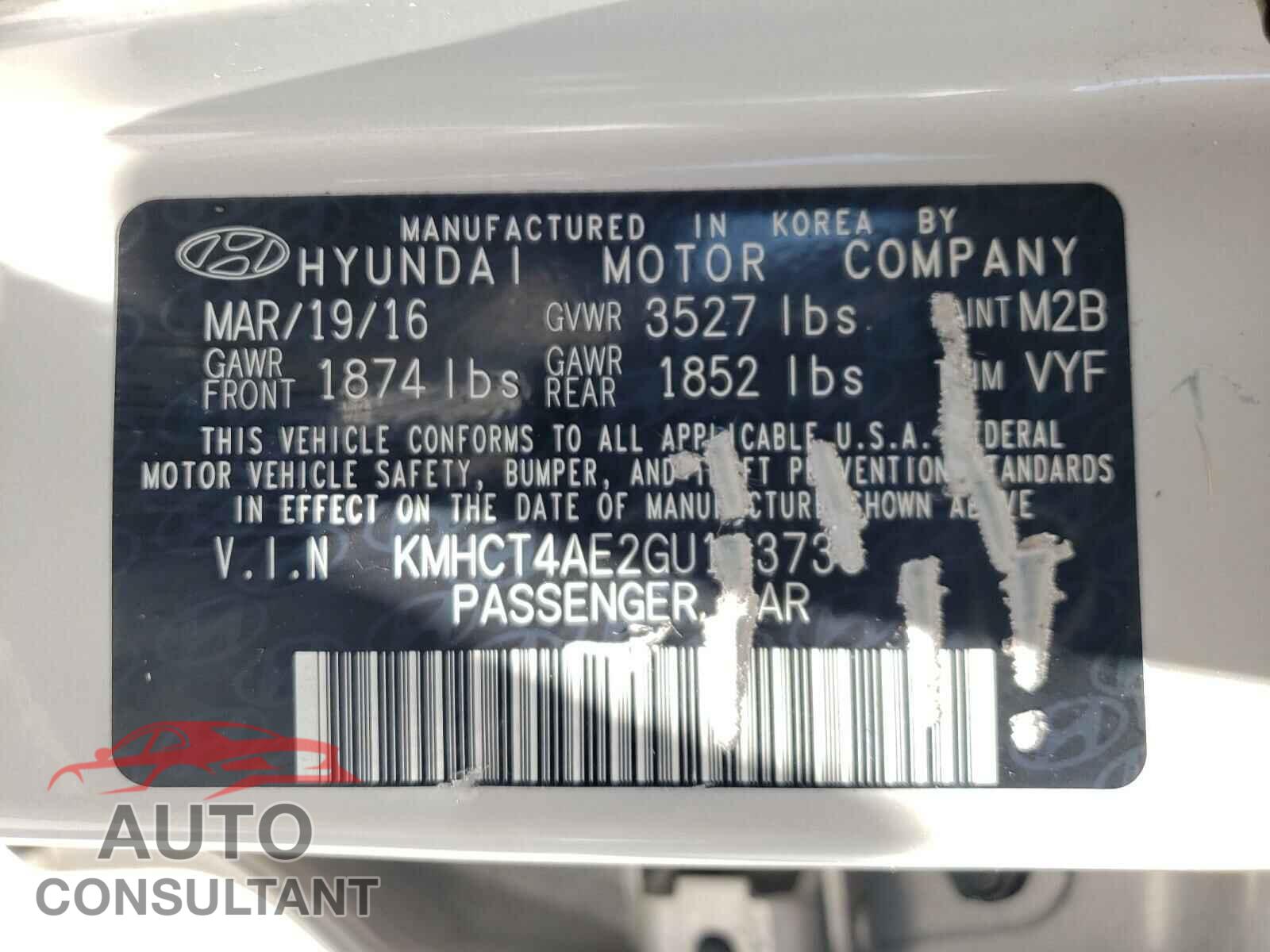 HYUNDAI ACCENT 2016 - KMHCT4AE2GU123738