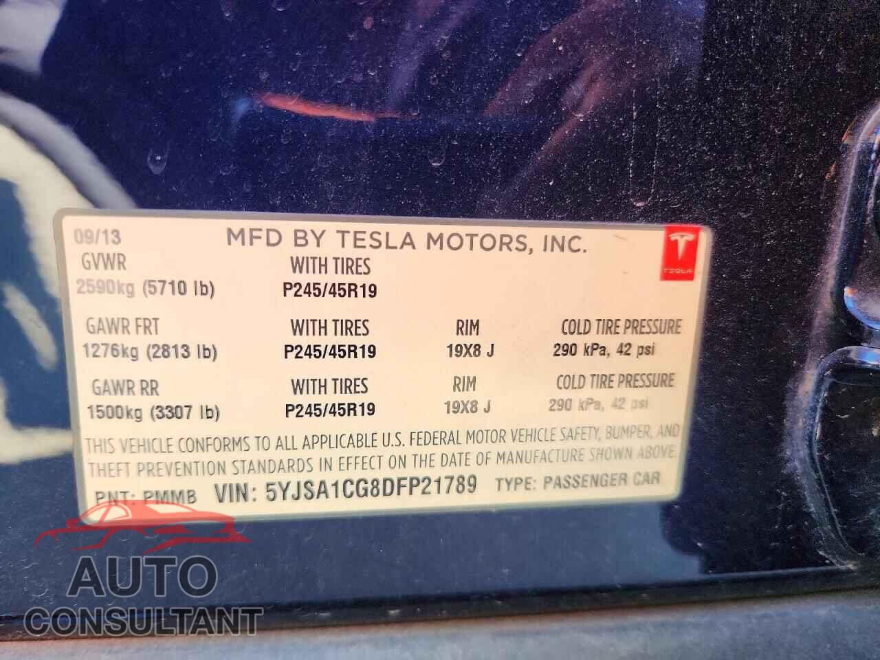 TESLA MODEL S 2013 - 5YJSA1CG8DFP21789