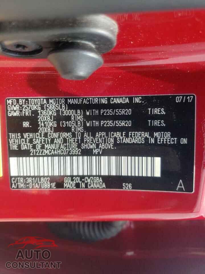 LEXUS RX350 2017 - 2T2ZZMCA4HC073992