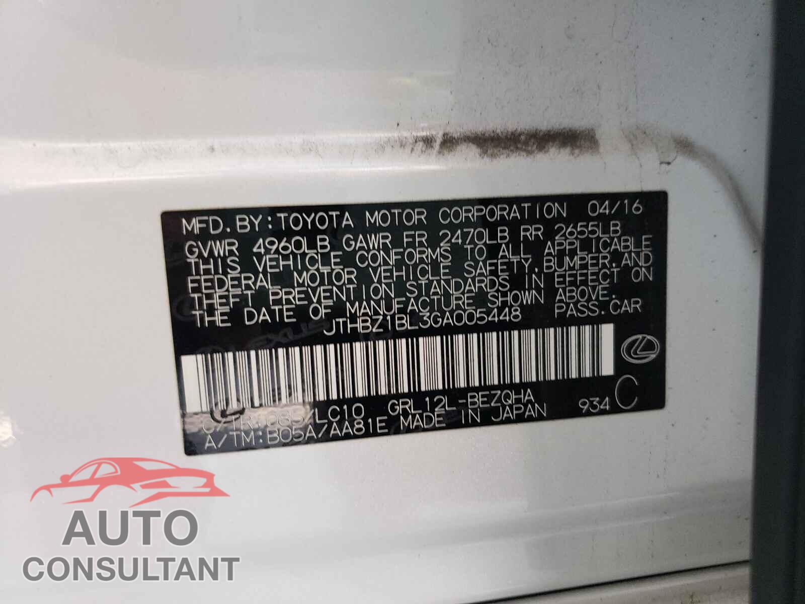 LEXUS GS350 2016 - JTHBZ1BL3GA005448