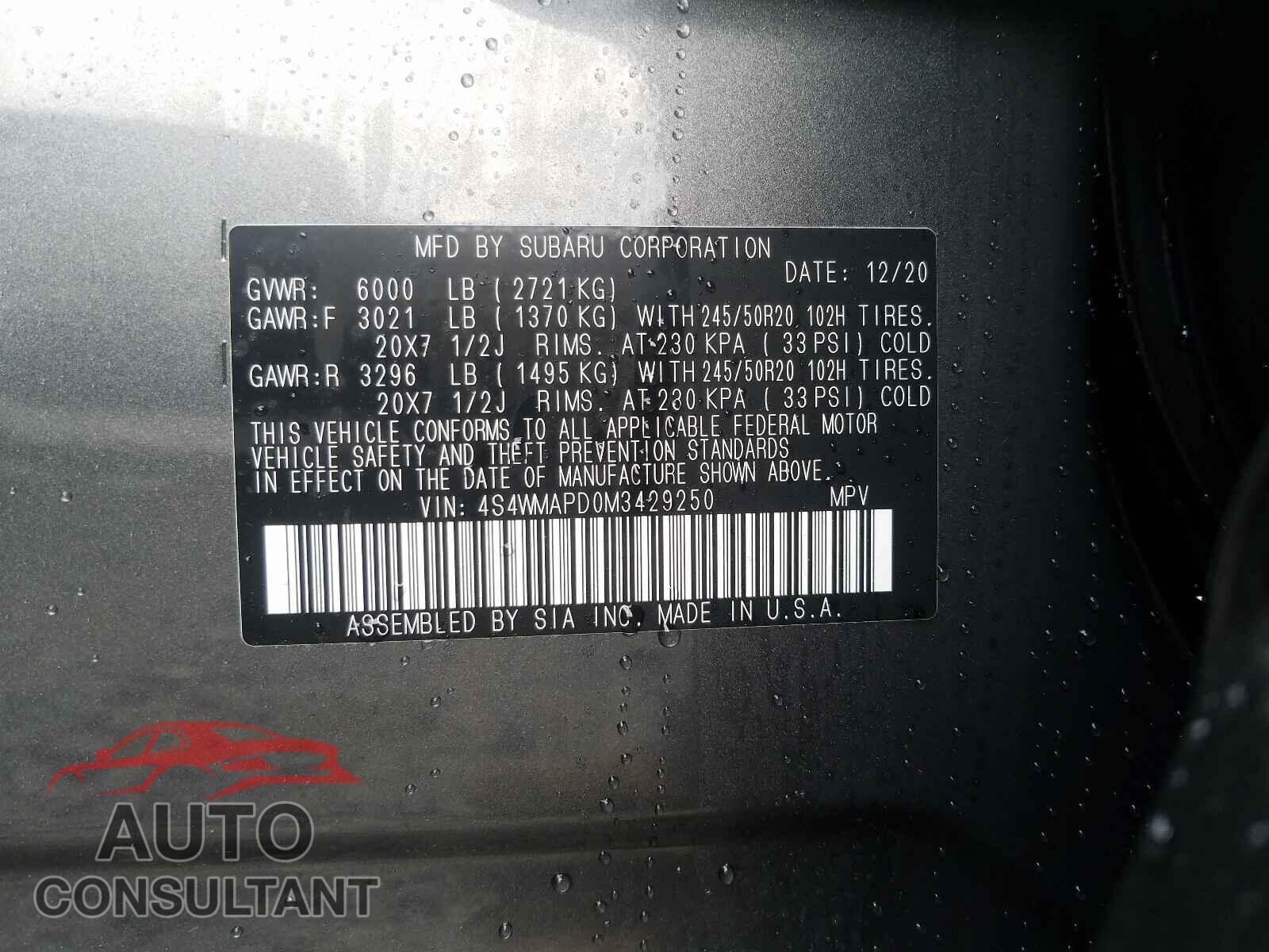 SUBARU ASCENT 2021 - 4S4WMAPD0M3429250