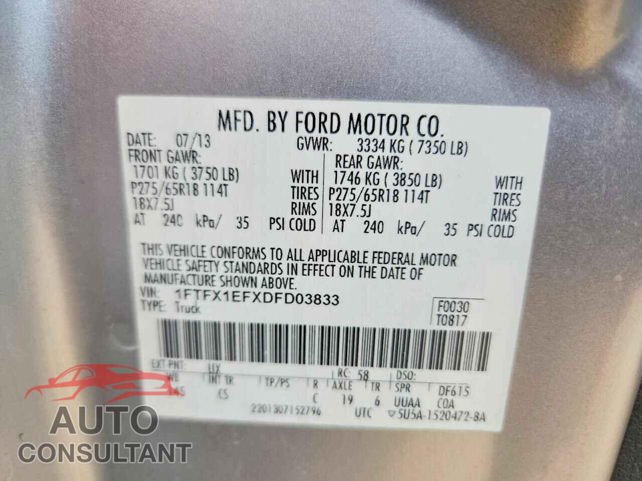 FORD F150 2013 - 1FTFX1EFXDFD03833