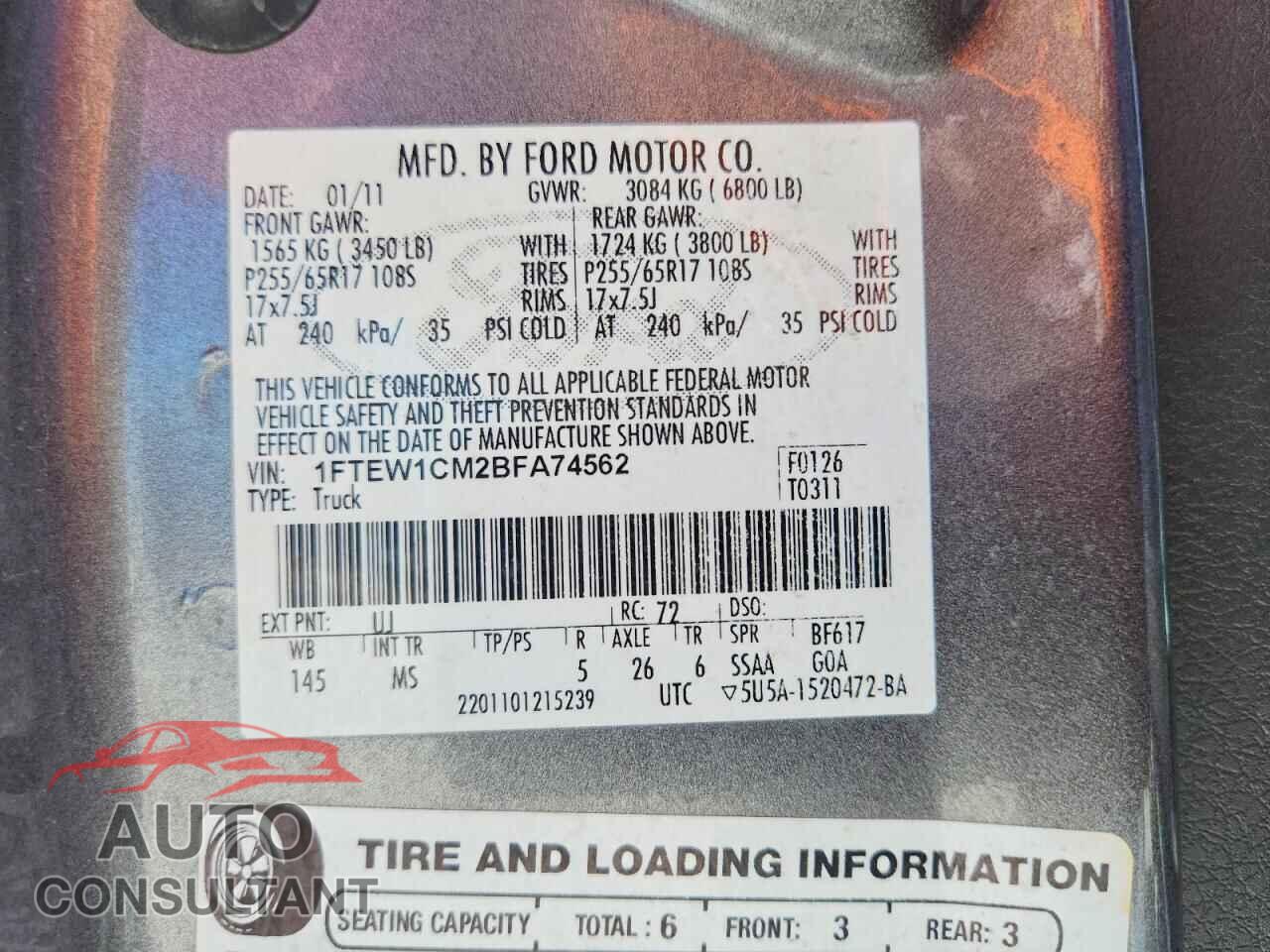 FORD F150 2011 - 1FTEW1CM2BFA74562
