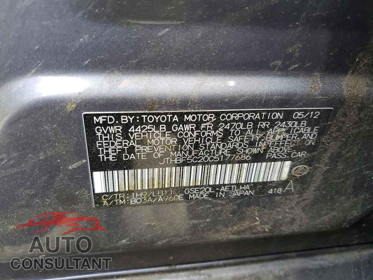 LEXUS IS 2012 - JTHBF5C20C5177686