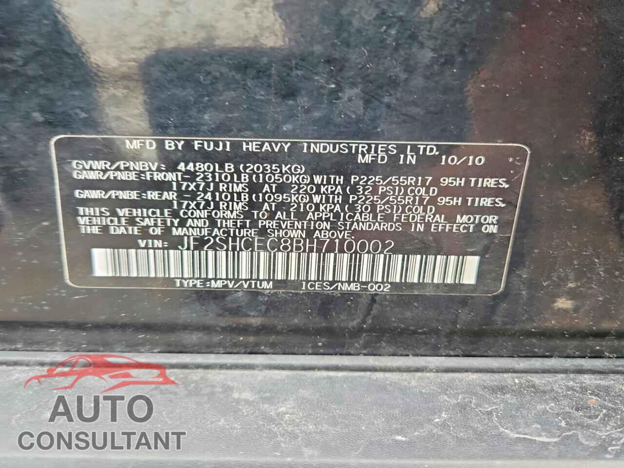 SUBARU FORESTER 2011 - JF2SHCEC8BH710002