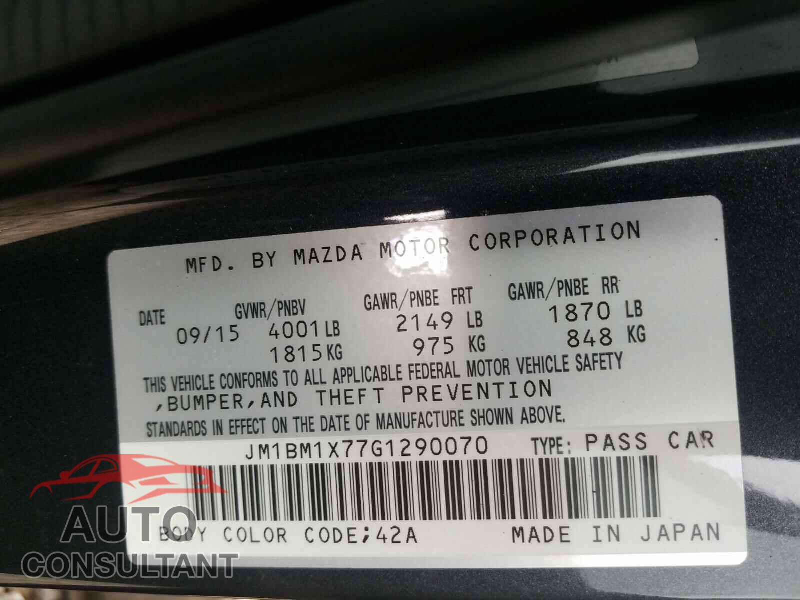 MAZDA 3 2016 - JM1BM1X77G1290070