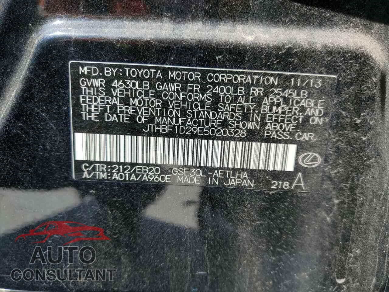 LEXUS IS 2014 - JTHBF1D29E5020328
