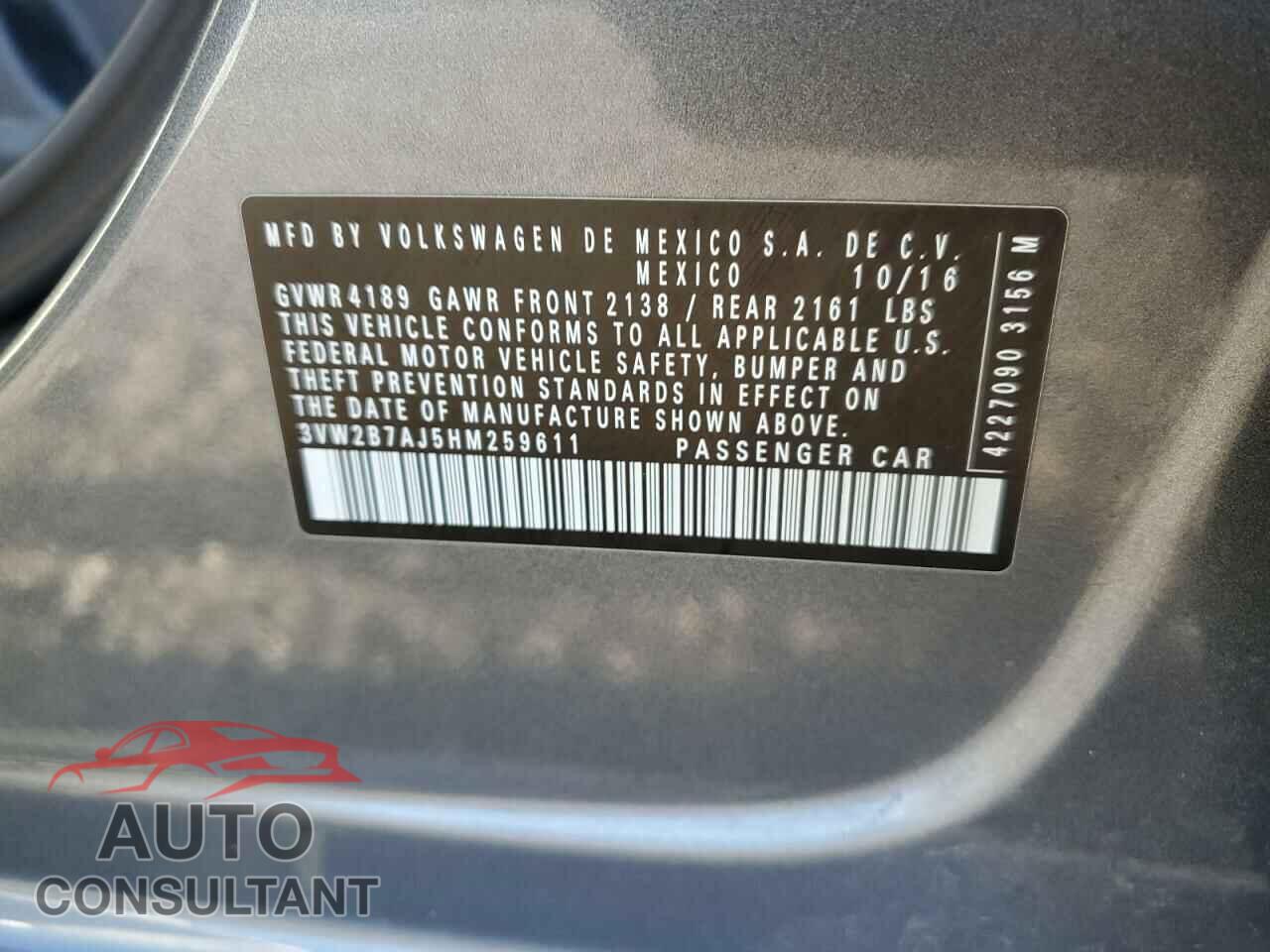 VOLKSWAGEN JETTA 2017 - 3VW2B7AJ5HM259611