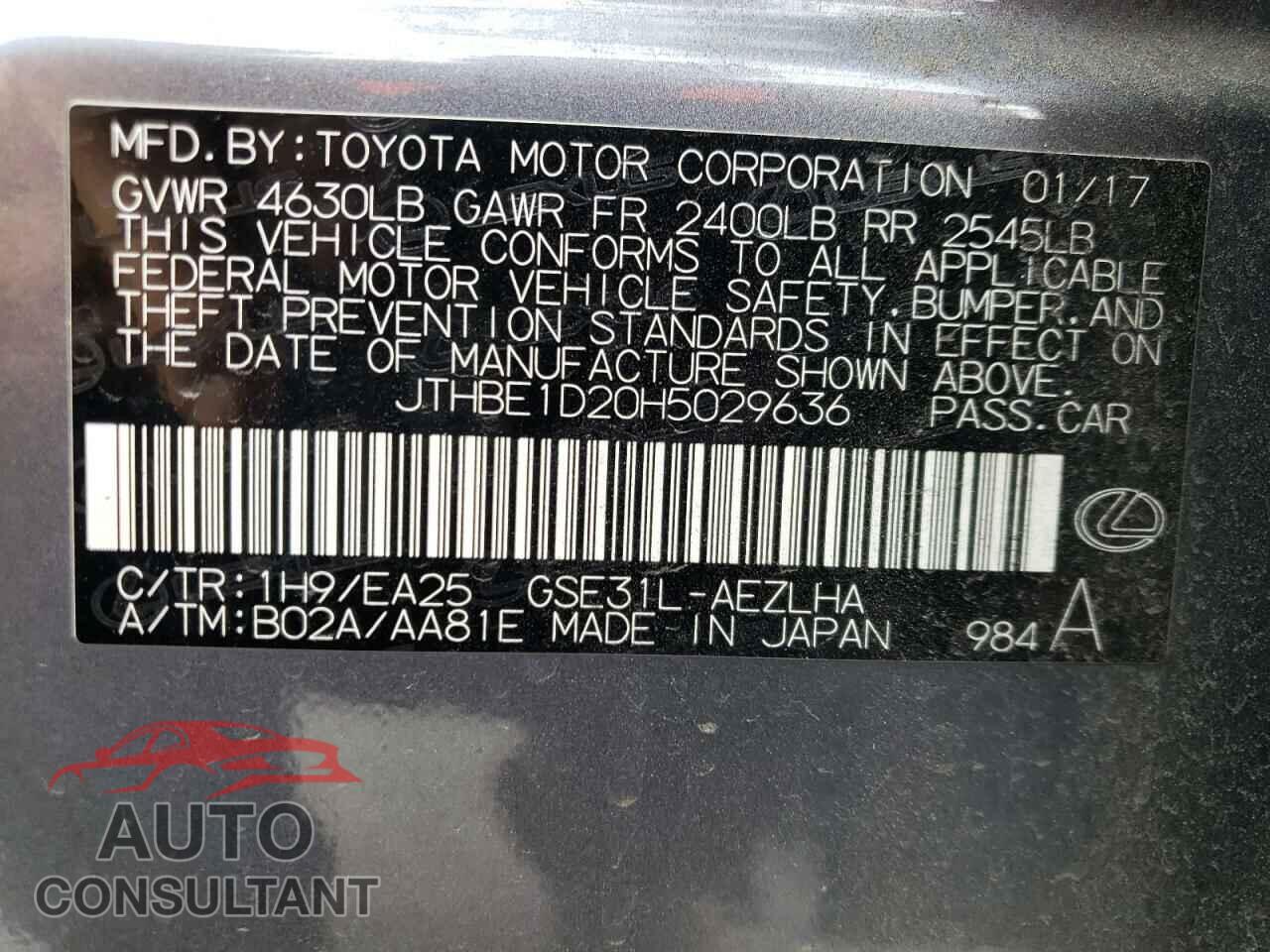 LEXUS IS 2017 - JTHBE1D20H5029636