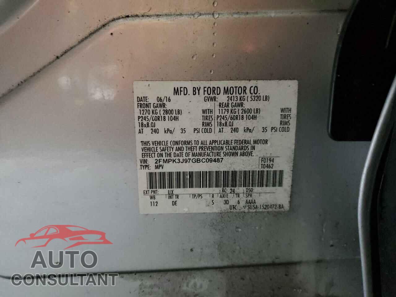FORD EDGE 2016 - 2FMPK3J97GBC09487