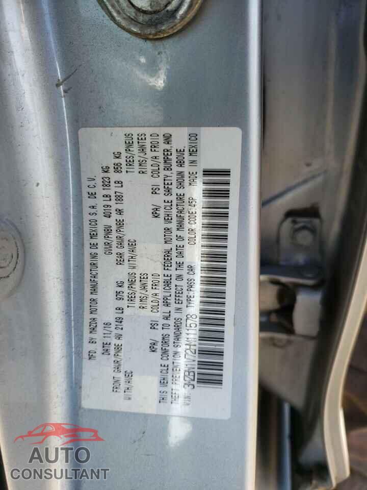 MAZDA 3 2017 - 3MZBN1V72HM111578