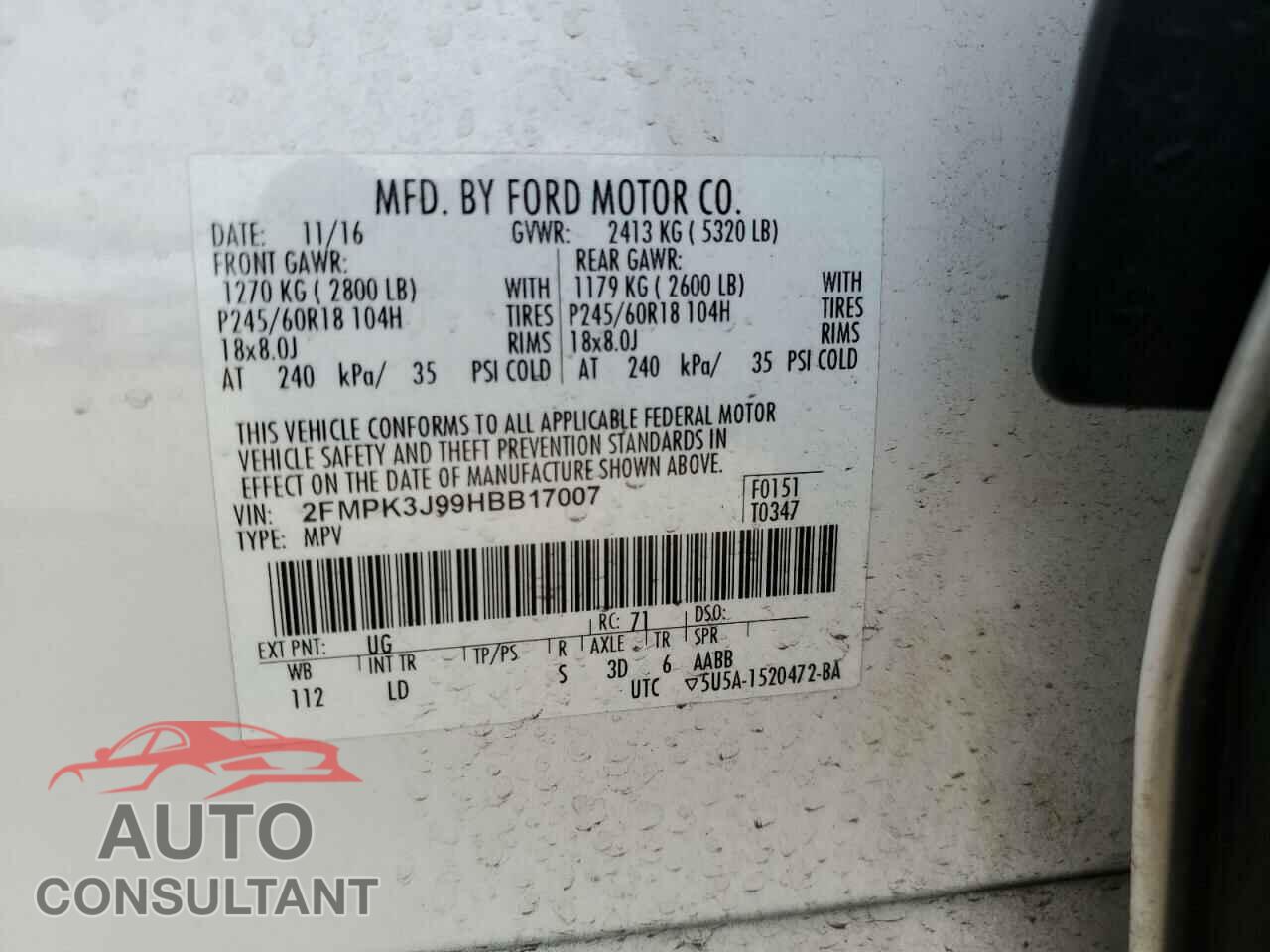 FORD EDGE 2017 - 2FMPK3J99HBB17007