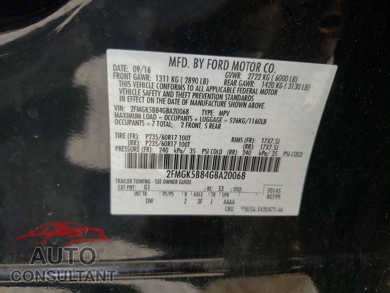 FORD FLEX 2016 - 2FMGK5B84GBA20068