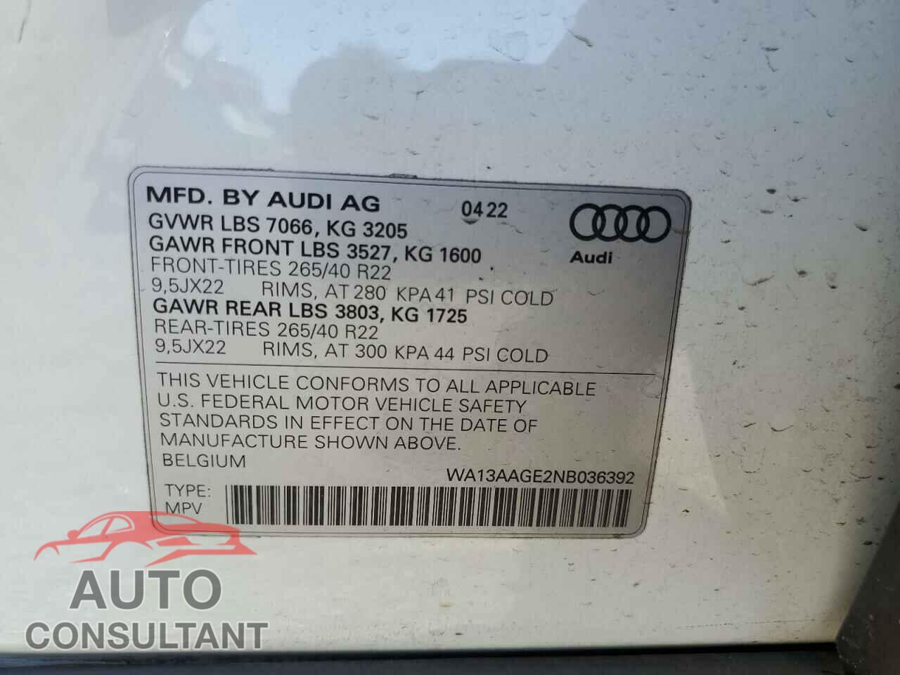 AUDI E-TRON 2022 - WA13AAGE2NB036392
