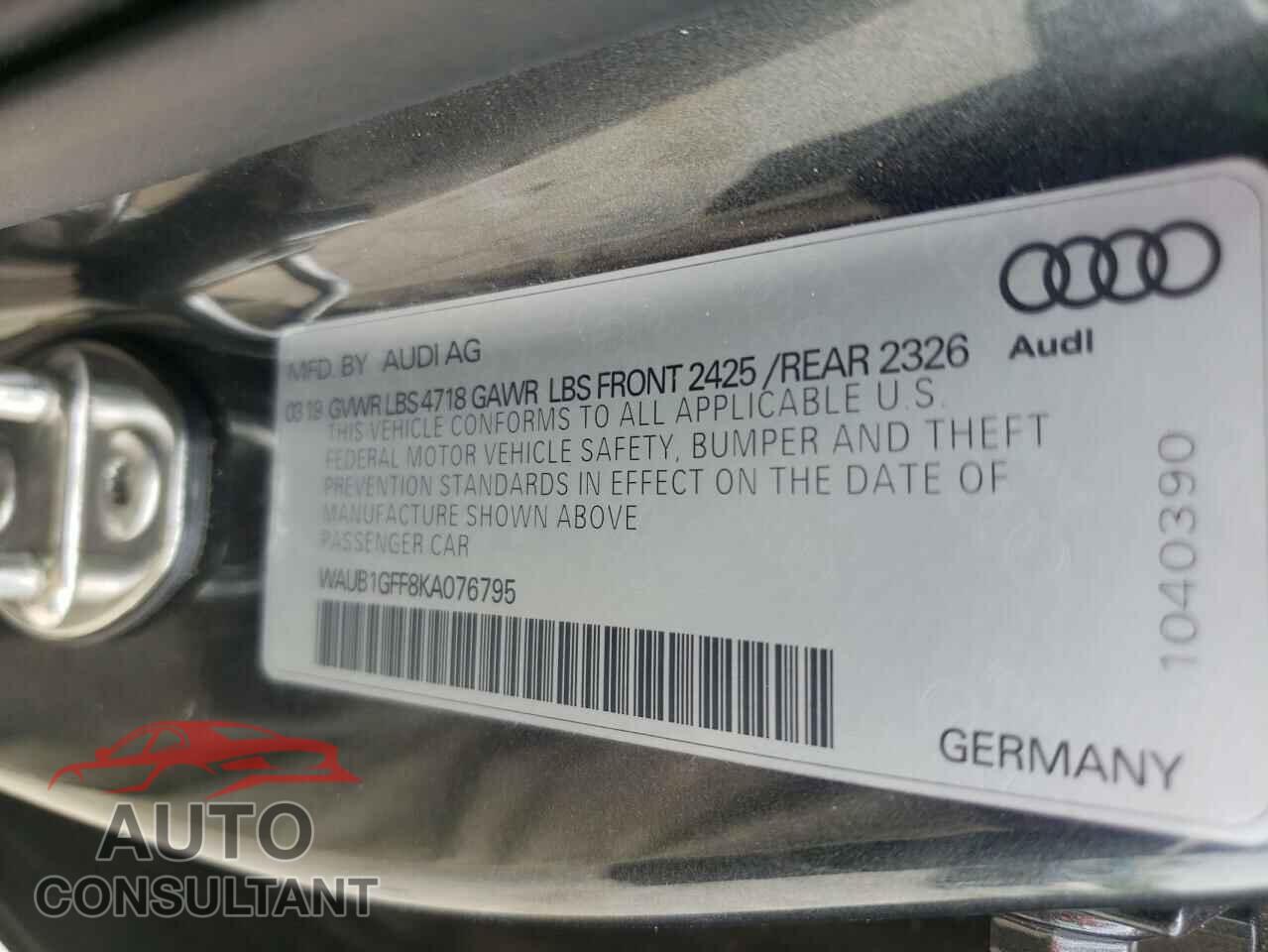 AUDI S3 2019 - WAUB1GFF8KA076795