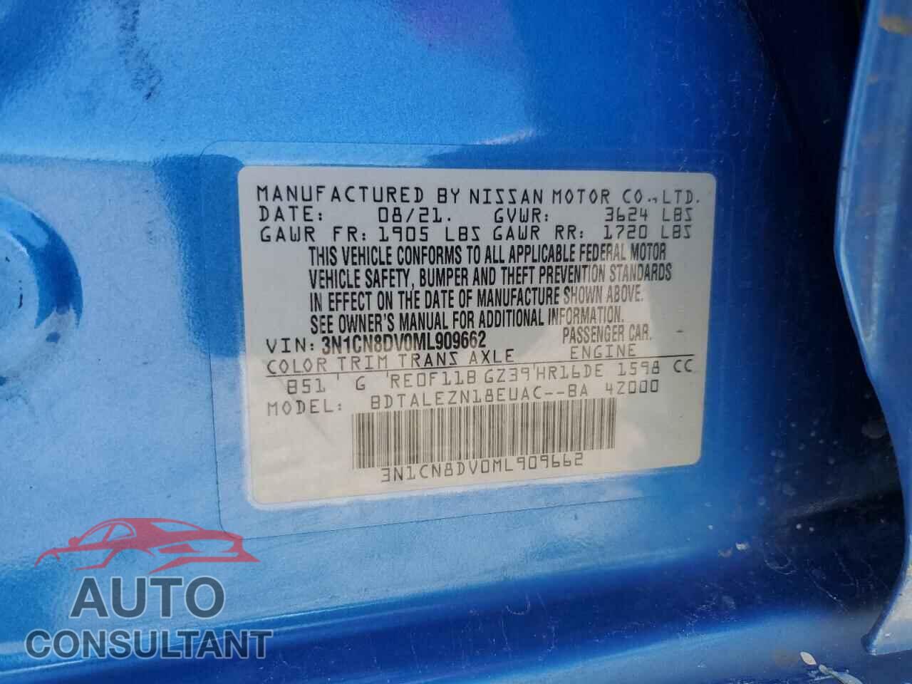 NISSAN VERSA 2021 - 3N1CN8DV0ML909662