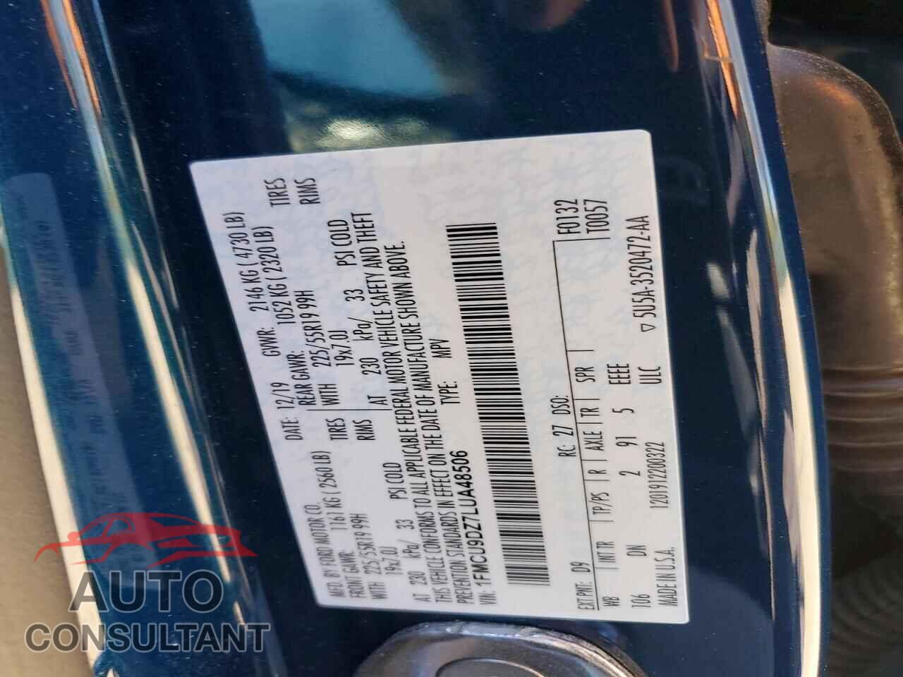 FORD ESCAPE 2020 - 1FMCU9DZ7LUA48506