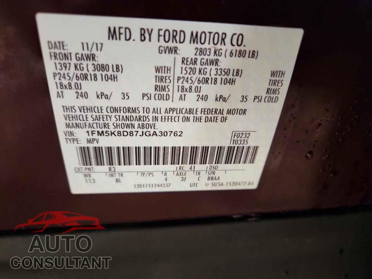 FORD EXPLORER 2018 - 1FM5K8D87JGA30762